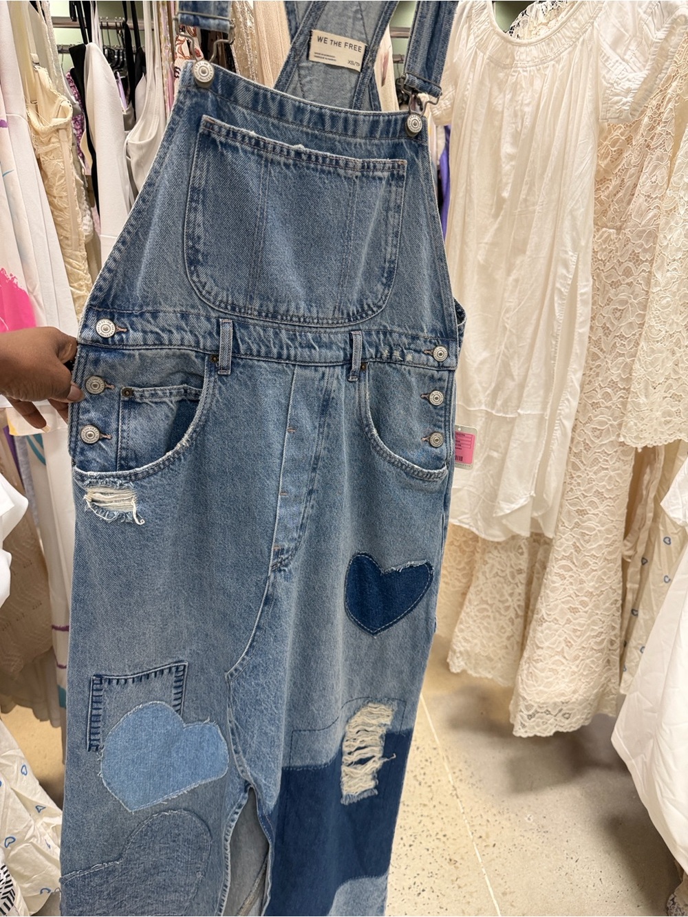 We The Free Blue Patchwork Heart Denim Overall dress - Picture 4 of 7